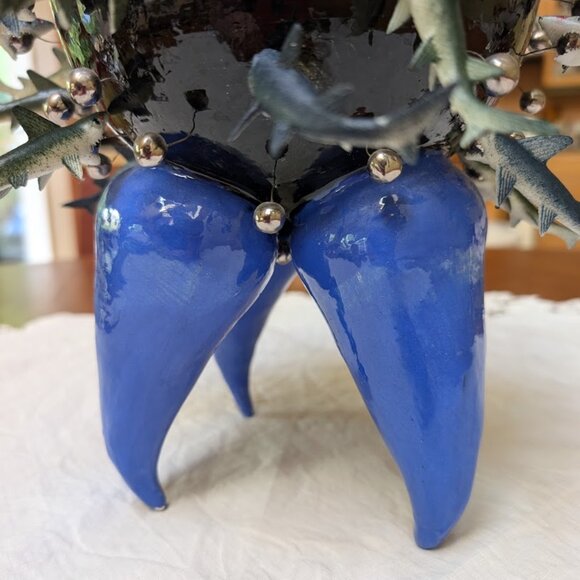 Crazy, Bold, Objet d'Art Ceramic Art Pottery Sculpture, Planter with Fish - Picture 13 of 15